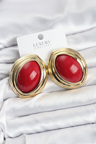 blackpure Brass Red Almond Model Vintage Gold Women's Earrings