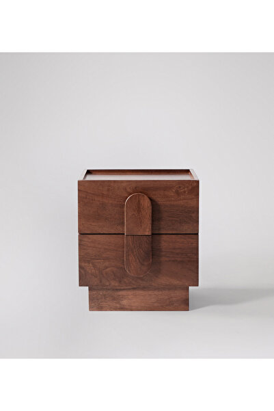 Creawood Rolo Masif Ceviz İki Çekmeceli Komodin, Başucu Masası