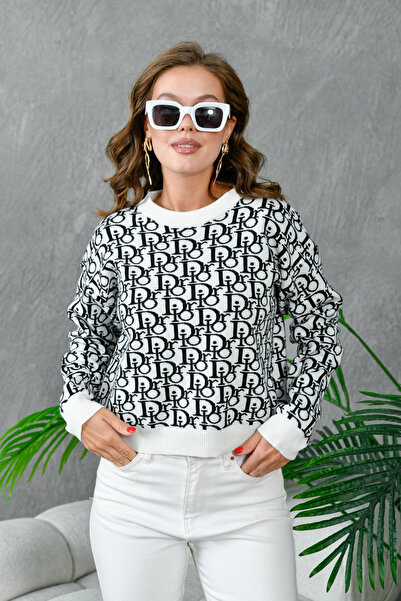 Park Karon Women's Crew Neck Text Detailed Premium Yarn Knitwear Sweater 1039...