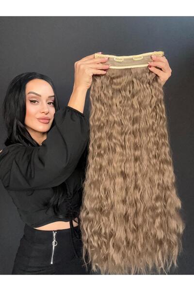 Suzan Peruk Kumral kahverengi Kıvırcık Yarımay +2 yan çıtçıt saç ^3 parça tam...