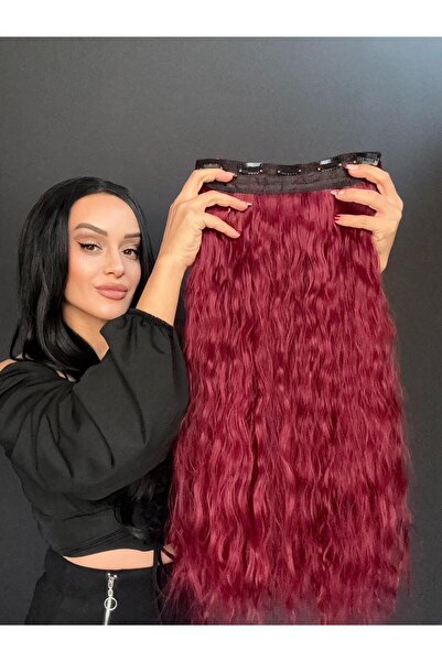 Suzan Peruk Kızıl Kıvırcık Yarımay +2 yan çıtçıt saç ^3 parça tam set-Fönlene...