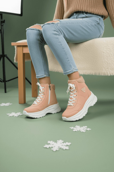 Zerenyus ZR-123 Süper Hafif Ortopedik Kürk Astarlı Kız Çocuk Spor Bot - Pudra...