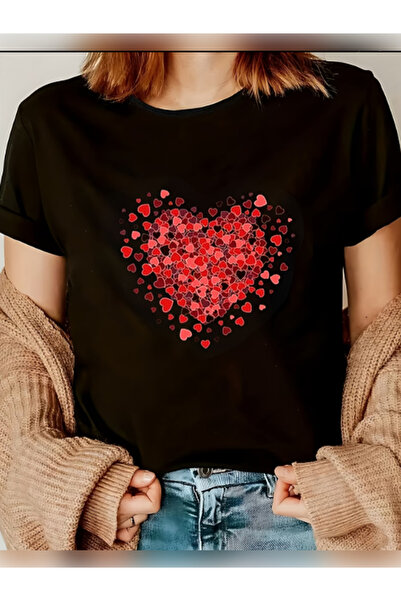 TİMİSİVA Tricou unisex supradimensionat HEARTS cu imprimeu Cotton guler rotun...