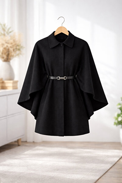 Richarlison Tesettür Kışlık Kaşe Panço - Kemerli Zarif Kesim