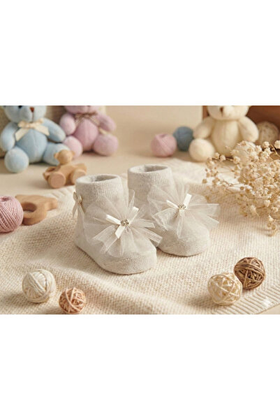 CloudStone Baby Girl Off-White Bow Soft Knitwear Socks Booties