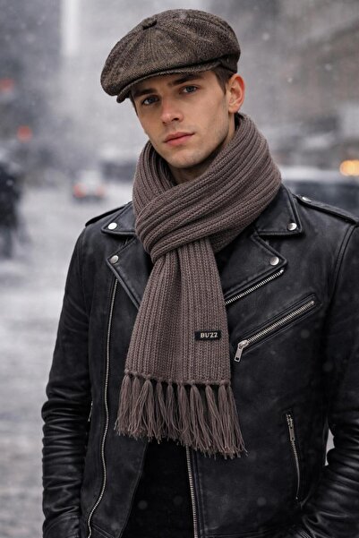 kuru Set de pălărie și eșarfă tricotată cu ciucuri, stil britanic, din lână, ...