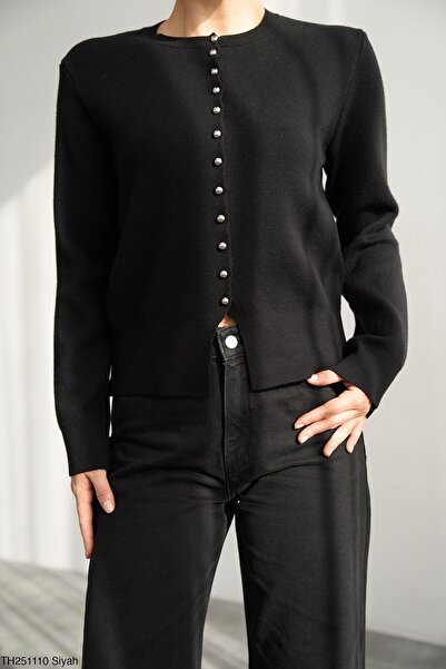 NURCAN KESKİN STORE Black Manche Gold Button Cardigan