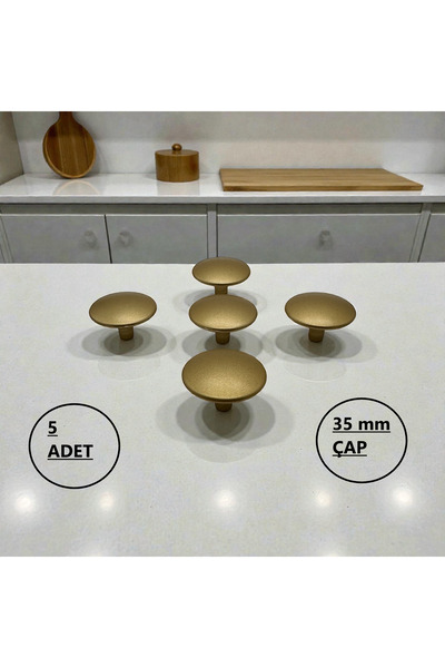 KULP CENTER 5 ADET Mantar Düğme Modern 1.Sınıf Metal Mat Altın Mobilya Kulpu