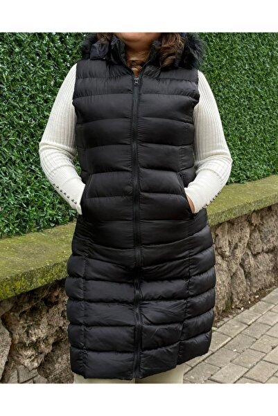 MODA Şişme kapüşonlu uzun yelek