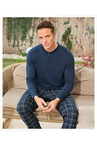 Pijamoni Ανδρικό σετ πιτζάμες με μακρυμάνικο γιακά με κουμπιά ελαφρύ 6810/18 ...