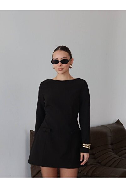 NURCAN KESKİN STORE Siyah Minyatür Fiyonk Detaylı Elbise