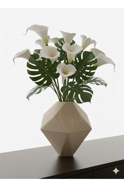 Lui Tasarım Μοντέρνο χειροποίητο βάζο με γεωμετρικό σχέδιο 24 εκ. σε κρεμ χρώμα