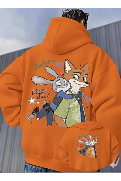 CLASSY.MODA Unisex Oversized Zootopia Nick & Judy Printed Hooded Sweatshirt