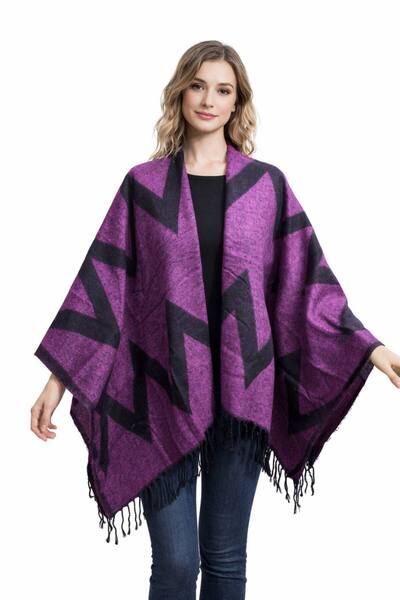 ALDAİR Women's winter double-sided poncho shoulder 140x140