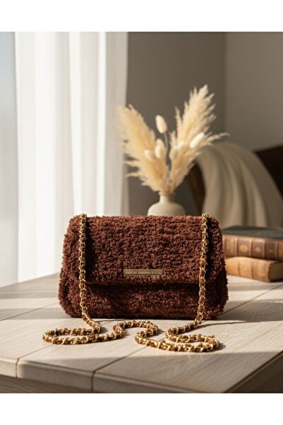 EL YAPIMI Teddy buklet zincir askılı el örgüsü çanta