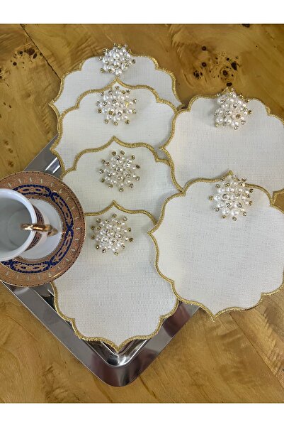 MİNOZA 6 قطع من مناديل تقديم الكوكتيل والقهوة المطرزة المقاومة للبقع من قماش ...