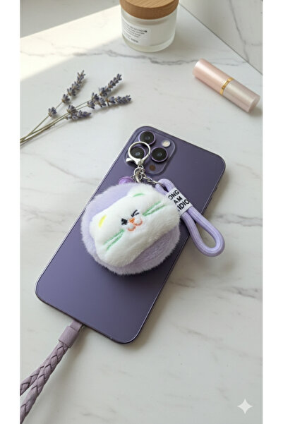 Şirin Breloc cu oglindă și figurină de pisică din pluș - Oglindă de machiaj ș...