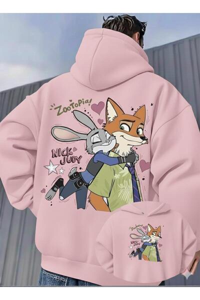 CLASSY.MODA Φούτερ Unisex oversized Zootopia Nick & Judy με τύπωμα με κουκούλα