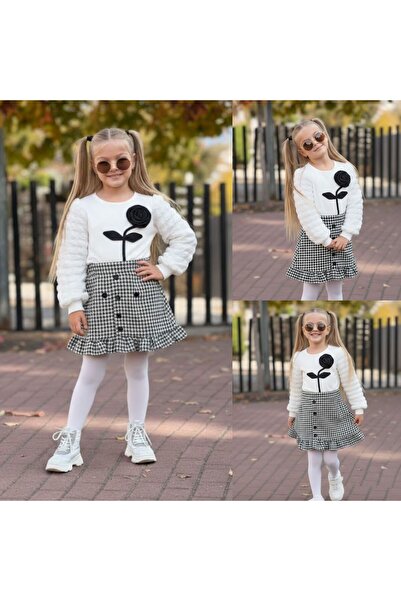 KOKOŞ BEBEK Kazayağı Kol Detaylı Kız Çocuk Etekli Takım - 3/7 Yaş - 31608