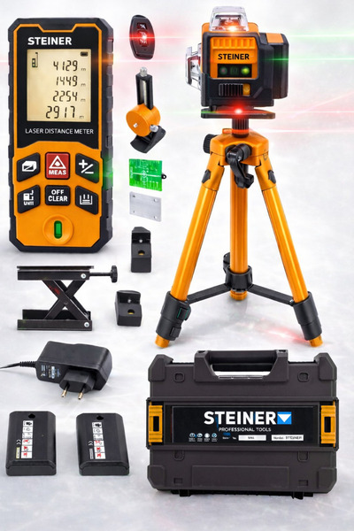 STEİNER Profesyonel 12 Köşe Yeşil Çizgi Lazer Otomatik Hizalama Çantalı + 50M...