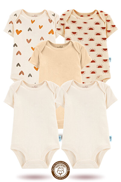 MAHFEL 100% Organic Cotton Snap Fastener Short-Sleeved Baby Bodysuit 5-Pack