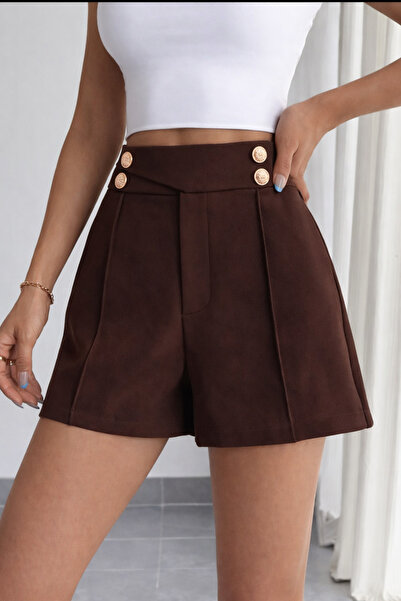 Hazel Women's Brown Gold Buttoned Shorts
