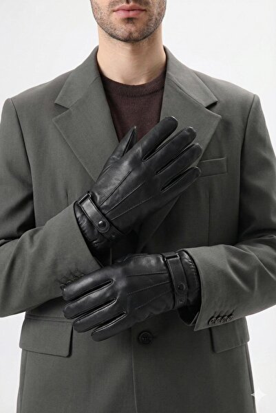 Antioch Black Elastic Faux Leather Gloves