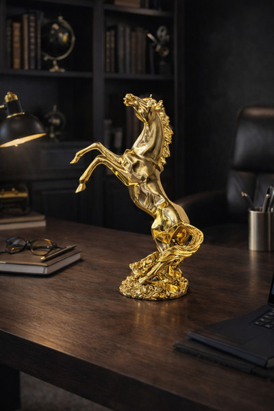Nun Studio Dekoratif Gold Şahlanan At Heykeli Biblo | Lüks Salon Ofis Konsol ...