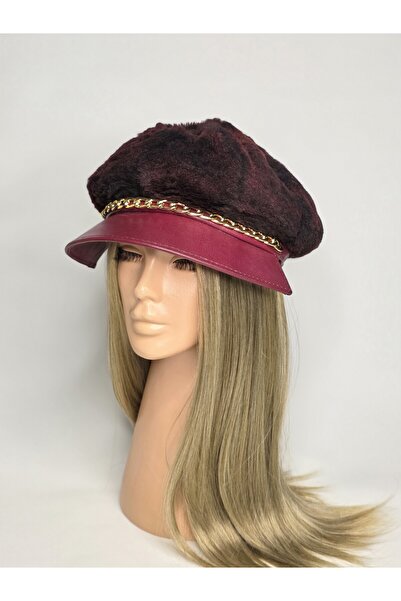 Senbeno Design KADIN MÜRDÜM DOĞAL KÜRK GOLD ZİNCİR DETAYLI BORDO DERİ SİPERLİ...