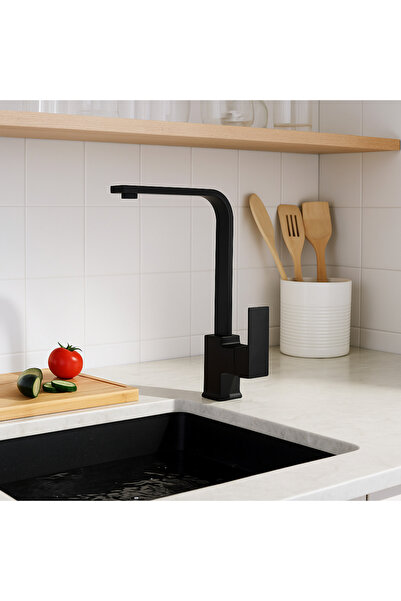 banyosepeti Cubix Matte Black Square Sink Faucet – 360 °   Rotary Pipe