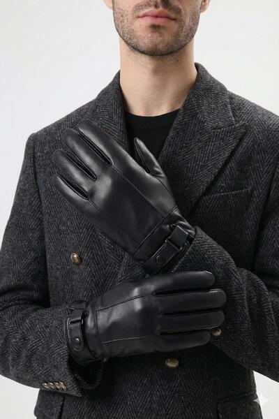 Antioch Black Faux Leather Gloves