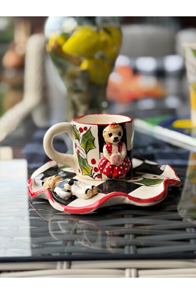 Zeynebinsırüstü El Yapımı Seramik Teddy Bear Temalı Fincan ve Tabak