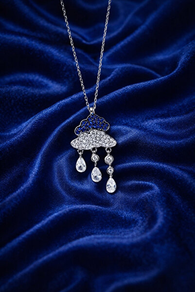 KAR DİAMOND 925 Ayar Gümüş Zirkon Taşlı Yağmur Bulutu Damla Kolye Işıklı Hedi...