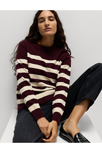 Marks & Spencer Air-Yarn Çizgili Yuvarlak Yaka Triko Kazak