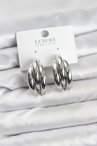 esplendor Silver Color Brass Half Hoop Model Women's Earrings