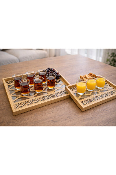 LUXURIOUS TRAY Wooden tray set with a clear glass base – elegant Islamic desi...