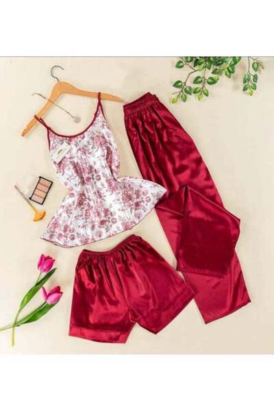 Generic Women's 3 Pieces Sleepwear, Top with Shorts and Pants Pajama Set