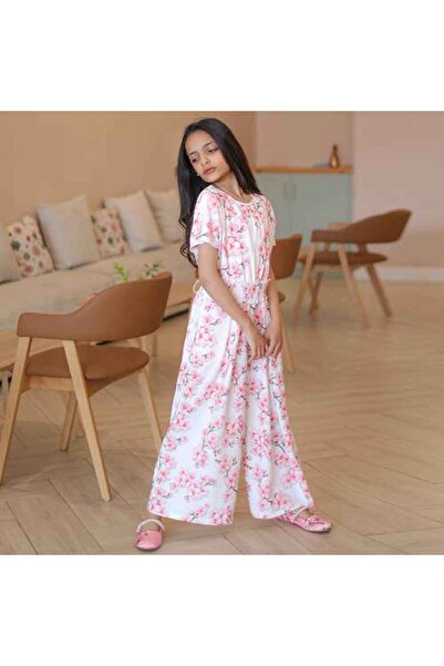 Mamnon White and pink floral jumpsuit with a separate belt