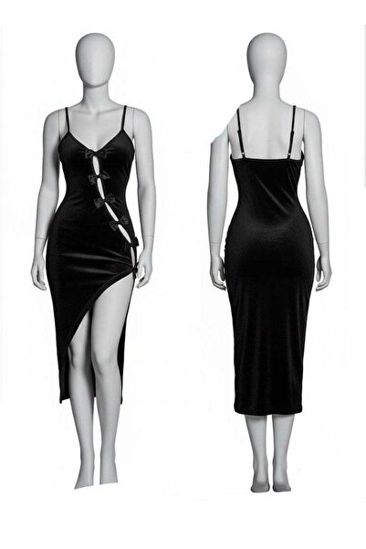 Lamis Nawar Lace Up Backless Wrap Hem Velvet Cami Dress