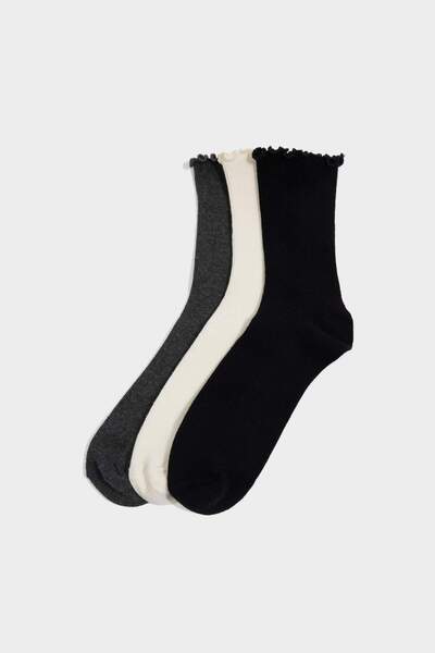 DeFacto Women's Ruffled 3-Piece Cotton Long Socks G2409Axns