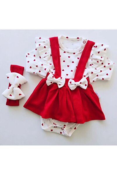KOKOŞ BEBEK Heart Patterned Slopet + Badi + Bandana Baby Set - 0/12 Months - ...