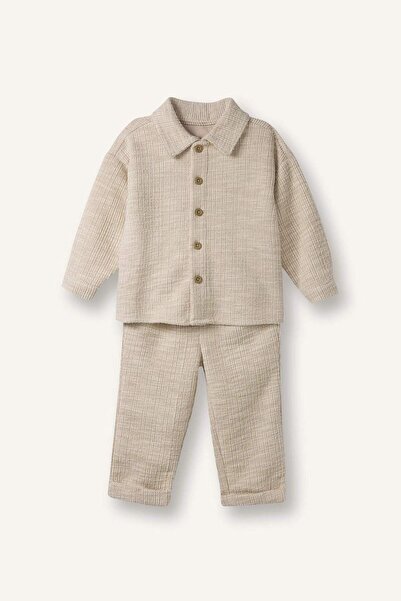DeFacto Baby Boy 2-Piece Set Textured Fabric Shirt Pants G6394A526Sp