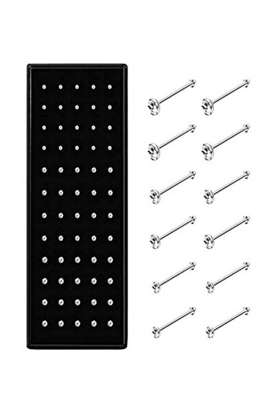 KeyZone 60-Piece Stainless Steel Rhinestone Studded Nose Ring