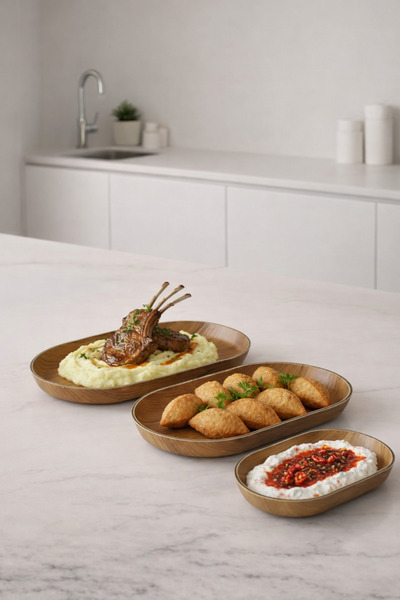 CASTEROLİ طقم أطباق تقديم بيضاوية الشكل بمظهر خشبي مكون من 3 قطع |   كبير – م...