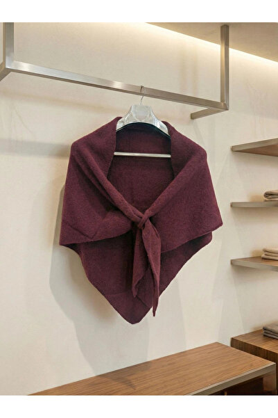 KÜBRA SÖYLEMEZ BOUTİQUE BORDO ÜÇGEN İÇTEN GEÇMELİ TRİKO ŞAL
