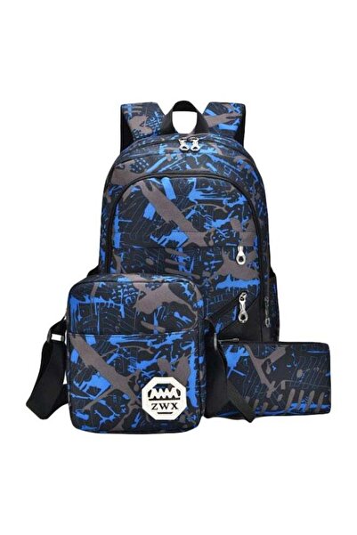 Generic 3-Piece Printed Bag Set Blue/Black/Brown