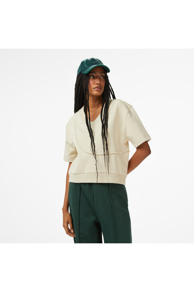 Lacoste x House of SuperStep Loose Fit Kadın Bej T-Shirt