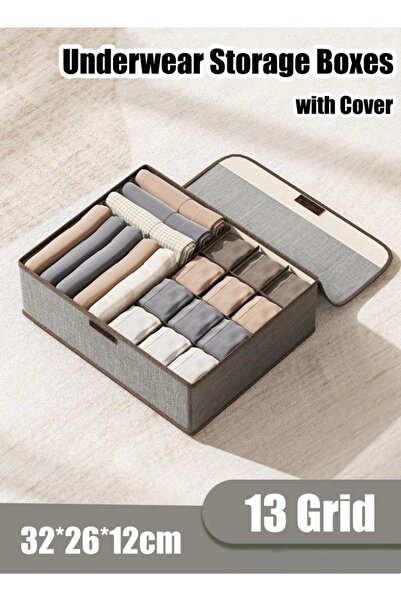 Generic 13 Grid Storage Box with Cover Underwear Storage Box Drawer Organizer...