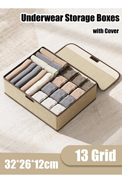 Generic 13 Grid Storage Box with Cover Underwear Storage Box Drawer Organizer...