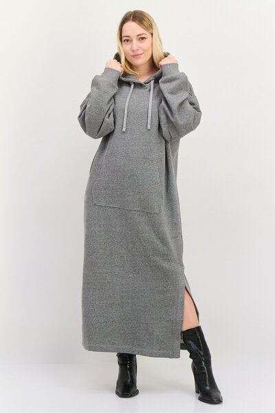 Esprit فستان نسائي سادة بغطاء رأس ، رمادي